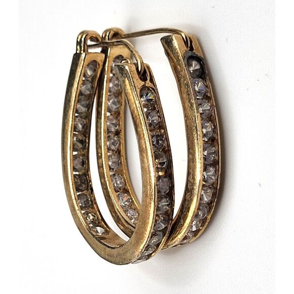 SETA Gold tone Hoop Crystal Inset Earrings 1.25in - Picture 2 of 6
